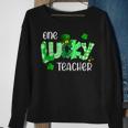 One Lucky Teacher Shamrock Clover Leopard St Patricks Day Sweatshirt Gifts for Old Women