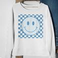Funny Happy Face Checkered Pattern Smile Face Meme Sweatshirt Gifts for Old Women