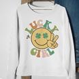 Lucky St Patricks Day Retro Smiling Face Shamrock Hippie Sweatshirt Gifts for Old Women