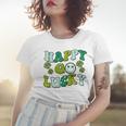 St Patricks Day Happy Go Lucky Shamrock Irish Retro Groovy V2 Women T-shirt Gifts for Her