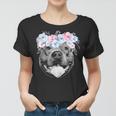 Cute Pitbull Face Floral Watercolor Flower Pittie Mom Gift Women T-shirt