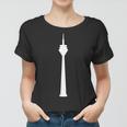 Schwarzes Frauen Tshirt mit Weißem Turmdruck Motiv, Modisches Stadtdesign Tee