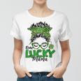 One Lucky Mama St Patricks Day Messy Bun Leopard Bandana Women T-shirt