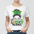 One Lucky Momma Messy Bun Mom Shamrock St Patricks Day Women T-shirt