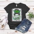 One Lucky Mama St Patricks Day Messy Bun Leopard Bandana Women T-shirt Unique Gifts