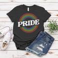 Unisex Schwarzes Frauen Tshirt, Regenbogen PRIDE Schriftzug, Mode für LGBT+ Lustige Geschenke