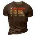 Great Grandpa The Man The Myth The Legend Gifts For Fathers Gift For Mens 3D Print Casual Tshirt Brown