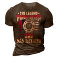 The Legend Firefighter Dad Has Retired Funny Retired Dad 3D Print Casual Tshirt Brown