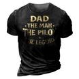 Dad The Man The Pilot The Legend Airlines Airplane Lover 3D Print Casual Tshirt Vintage Black