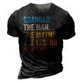 Grandad The Man The Myth The Legend The Bad Influence Gift For Mens 3D Print Casual Tshirt Vintage Black