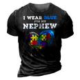 I Wear Blue For My Nephew Autism Awareness Uncle Aunt Puzzle 3D Print Casual Tshirt Vintage Black