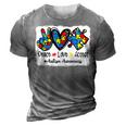 Peace Love Accept Autism Puzzle Pieces Autism Mom Dad Kids 3D Print Casual Tshirt Grey