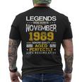 30Th Birthday Vintage Legends Born In 1989 November Men's Back Print T-shirt