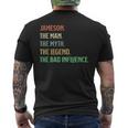 First Name Jameson The Man Myth Legend And Bad Influence Mens Back Print T-shirt