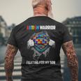 Autism Warrior Fighting For My Son Autism Mom Dad Parents Mens Back Print T-shirt Gifts for Old Men