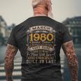 Born In March 1980 Vintage 42Nd Birthday 42 Years Old Men's Back Print T-shirt Gifts for Old Men