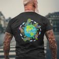 Cute Earth Day Everyday Environmental Protection Men's Back Print T-shirt Gifts for Old Men