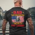 Dad The Firefighter The Myth The Legend American Flag Mens Back Print T-shirt Gifts for Old Men