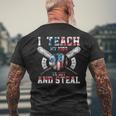 I Teach My Kids To Hit And Steal Baseball Dad American Flag Mens Back Print T-shirt Gifts for Old Men