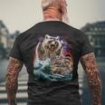 Monster Raccoon As Kraken Attack A War Ship At High Seas Men's Back Print T-shirt Gifts for Old Men