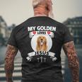My Golden Retriever Loves Jesus Christian Family Dog Mom Dad Mens Back Print T-shirt Gifts for Old Men