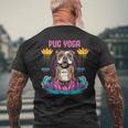 Pug Lover Dog Yoga Funny Meditation Dog Pugs Men's Crewneck Short Sleeve Back Print T-shirt Gifts for Old Men