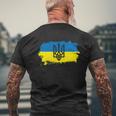 Stand With Ukraine Painted Distressed Ukrainian Flag Symbol Men's Crewneck Short Sleeve Back Print T-shirt Gifts for Old Men