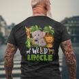 Uncle Of The Wild Zoo Birthday Safari Jungle Animal Funny Mens Back Print T-shirt Gifts for Old Men