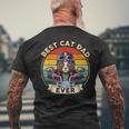 Vintage Best Cat Dad Ever Cat Riding Motorcycle Fathers Day Mens Back Print T-shirt Gifts for Old Men