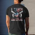 I Teach My Kids To Hit And Steal Baseball Dad American Flag Mens Back Print T-shirt Gifts for Him
