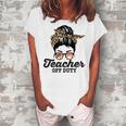 Teacher Off Duty Leopard Messy Bun Glasses Women's Loosen T-Shirt White