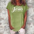 Christian Womens I Love Jesus But I Cuss A Little Women's Loosen T-Shirt Grey