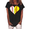 Cute Love Baseball Fast Pitch Softball Heart Baseball Mom Gift For Womens Women's Loosen Crew Neck Short Sleeve T-Shirt Black