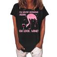 Flamingo Pink Bird Wine Drinking Gift For Womens Women's Loosen Crew Neck Short Sleeve T-Shirt Black