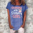 Grandma Of The Birthday Girl Cow Farm Birthday Party Bday Women's Loosen Crew Neck Short Sleeve T-Shirt Blue