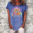 Groovy Grandma Rainbow Colorful Flowers Design Grandmother Women's Loosen Crew Neck Short Sleeve T-Shirt Blue
