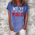 My Heart Is On That Field Soccer Mom Grandma Women's Loosen Crew Neck Short Sleeve T-Shirt Blue