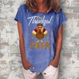 One Thankful Yaya Grandma Turkey Thanksgiving Family Gift Women's Loosen Crew Neck Short Sleeve T-Shirt Blue