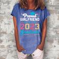 Proud Girlfriend Of A Class Of 2023 Graduate Graduation Gift For Womens Women's Loosen Crew Neck Short Sleeve T-Shirt Blue