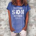Soccer Mom Thats My Son Out There Soccer Distressed Womens Women's Loosen Crew Neck Short Sleeve T-Shirt Blue