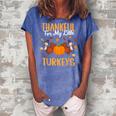 Thankful For My Little Turkeys Cute Mom Grandma Teacher Gift Women's Loosen Crew Neck Short Sleeve T-Shirt Blue