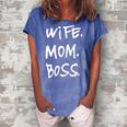 Wife Mom Boss Cool Mother Design Mothers Day Moms Womens Women's Loosen Crew Neck Short Sleeve T-Shirt Blue