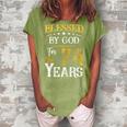 74Th Birthday Gift Blessed By God For 74 Year Mom Grandma Gift For Womens Women's Loosen Crew Neck Short Sleeve T-Shirt Green