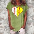 Cute Love Baseball Fast Pitch Softball Heart Baseball Mom Gift For Womens Women's Loosen Crew Neck Short Sleeve T-Shirt Green