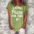 Eating Pizza For Two Funny Pregnancy Announcement New Mom Gift For Womens Women's Loosen Crew Neck Short Sleeve T-Shirt Green