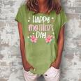Happy Mothers Day Flowers Cute Mom Mommy Mama Aunt Grandma Women's Loosen Crew Neck Short Sleeve T-Shirt Green