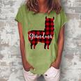 Red Plaid Grandma Llama Matching Pajama Family Buffalo Mimi Gift For Womens Women's Loosen Crew Neck Short Sleeve T-Shirt Green
