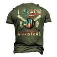 I Teach My Kids To Hit And Steal Baseball Dad American Flag Men's 3D T-Shirt Back Print Army Green