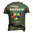 I Wear Blue For My Nephew Autism Awareness Uncle Aunt Puzzle Men's 3D T-Shirt Back Print Army Green