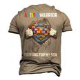 Autism Warrior Fighting For My Son Autism Mom Dad Parents Men's 3D T-Shirt Back Print Khaki